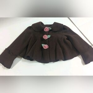 Mack & Co Brown Toddler 18mth Pea Coat with Pink Roses